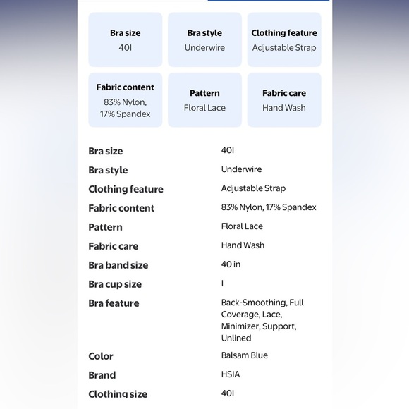 HSIA Enchante Lace enchant Blue Unlined Underwire Bra Sz.42DDD bnwt - Picture 7 of 11